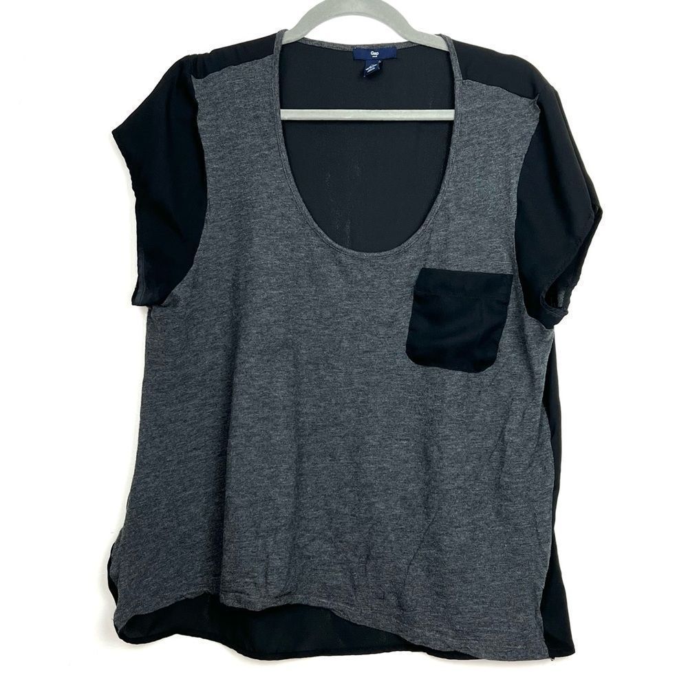 Gray & black sheer back pocket top size XL